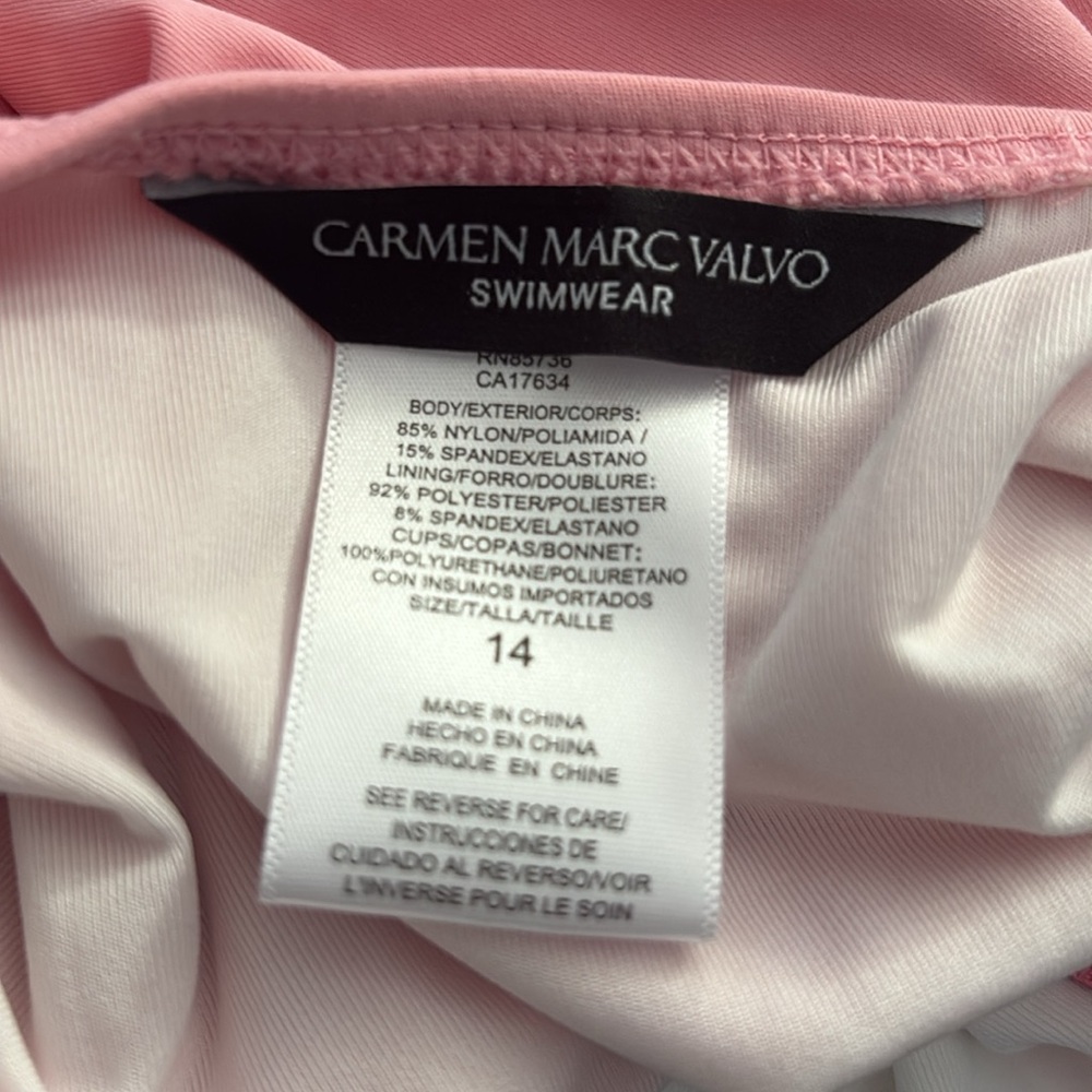CARMEN MARC VALVO Season Cruise U-Back Side-Zip Swimsuit in Soft Pink Size 14 - Picture 15 of 16